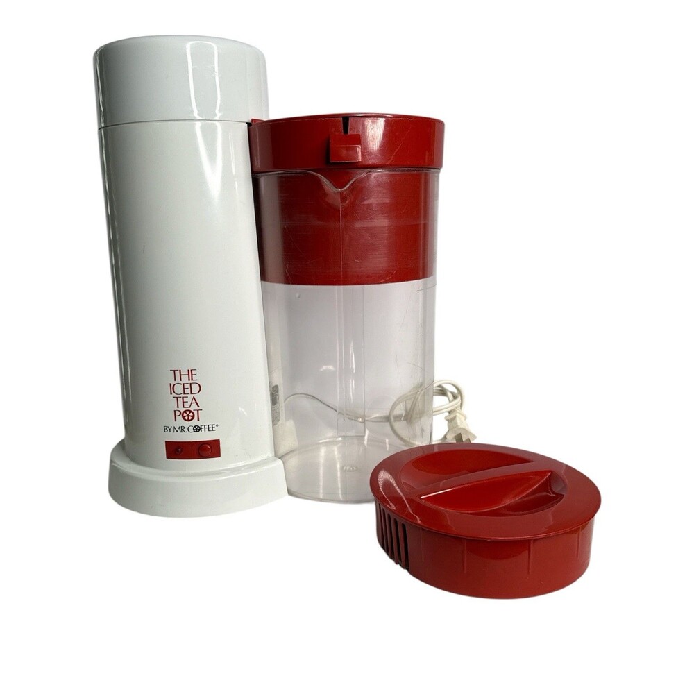 Vintage Mr Coffee TM1 Iced Tea Pot Maker 2 Qt Red White Complete TESTED WORKS